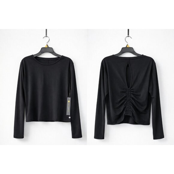 StretchTheRules Tops - Stretch The Rules Women Black Long Sleeve Ruched Back Athletic Top L